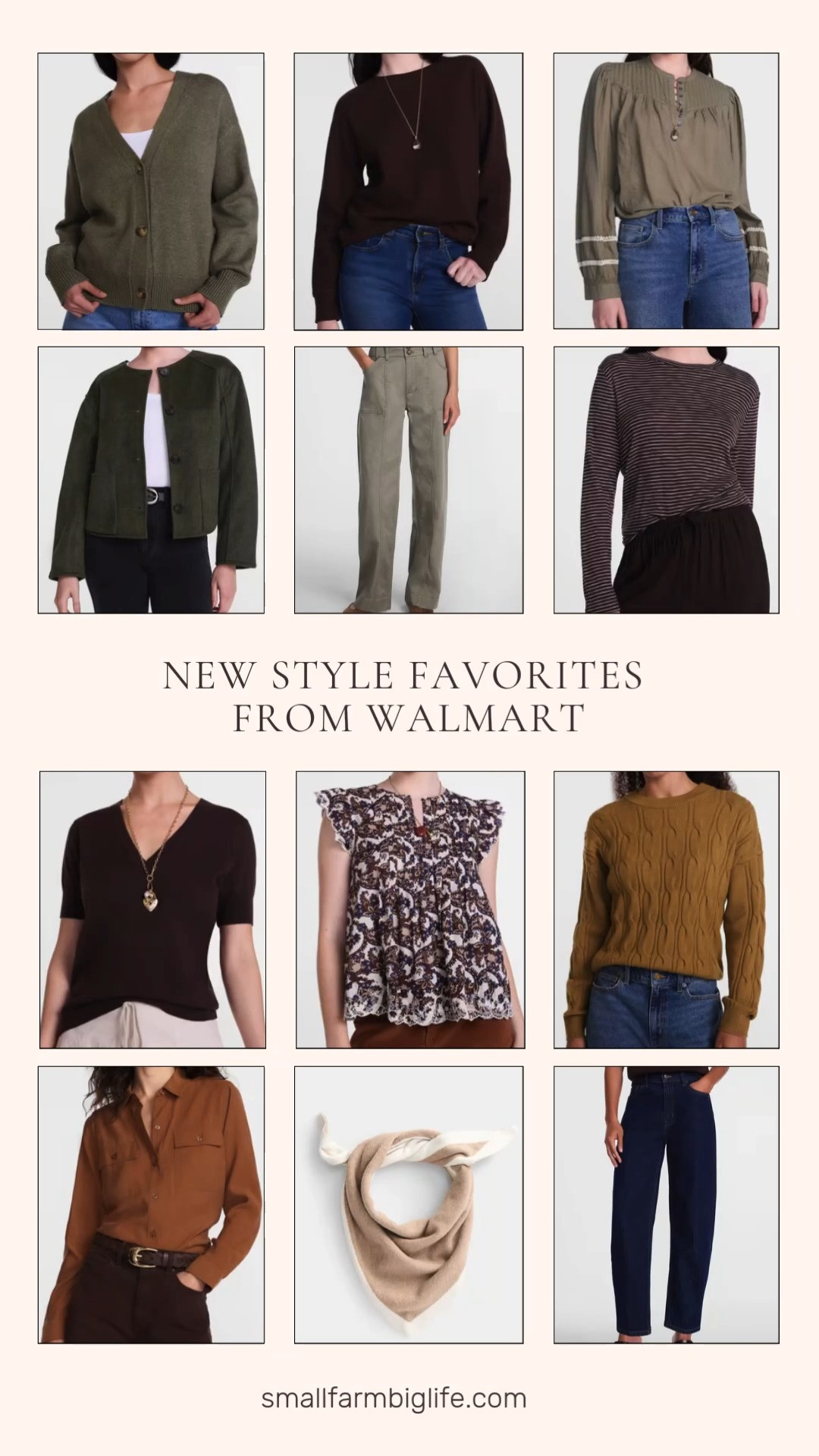 New style favorites from Walmart are leaning into deep fall color this season, and this Scenario collection has some pieces worth grabbing early.

For layers, the dusty olive green quilted detail long sleeve top and the dusty olive green button front lightweight cardigan both bring easy texture to a neutral outfit. The dark green heather double faced faux wool jacket is the outerwear piece I would grab first: structured enough to wear over everything through the colder months. For sweaters, the mustard spice crewneck cable knit sweater has a mid weight feel that is perfect right now, and the chocolate brown v neck lightweight sweater with short sleeves layers easily over a button down or tee.

For tees and tops, the chocolate brown waffle knit crewneck tee and the chocolate brown and white stripe oversized tee are both easy basics to build around. The brown and cream floral pleated embroidered top and the caramel utility tunic shirt bring a little more detail if you want something dressier than a plain tee.

On the bottoms side, the dusty olive green wide leg utility pants are a great alternative to jeans for fall, and the dark wash high rise tapered barrel crease jeans are the denim silhouette everyone is reaching for right now. Finish the look with the border stripe knit triangle scarf in toasted heather and winter white for an easy cold weather accessory.

#falloutfits #fallfashion #walmartfashion #walmartfinds #walmartstyle #walmartoutfits 

 #LTKootd #LTKOver40 #LTKWorkwear