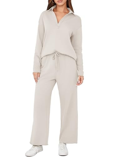 Glamaker Women Travel Casual Matching Travel Outfits Airport Lounge 2 piece Set Loungewear Sweatsuits Loose Tracksuit (X-Large,Apricot) | Amazon (US)