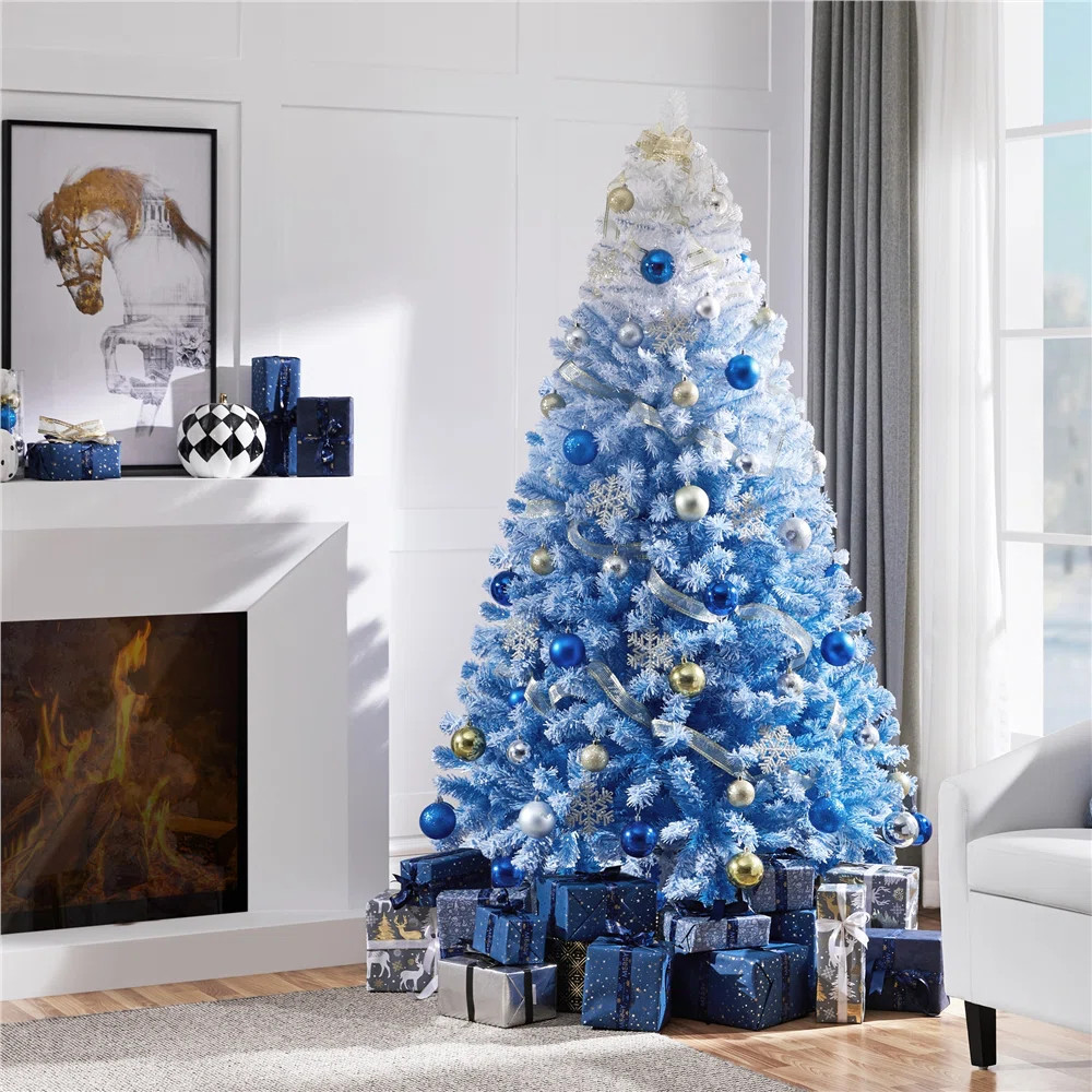Lake Blue Gradient Flocked Artificial Christmas Tree | Wayfair North America