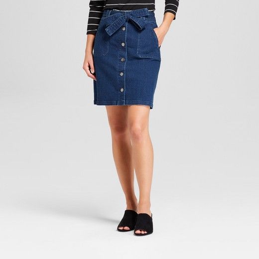 Women's Denim Button Front Skirt - A New Day™ Medium Indigo | Target