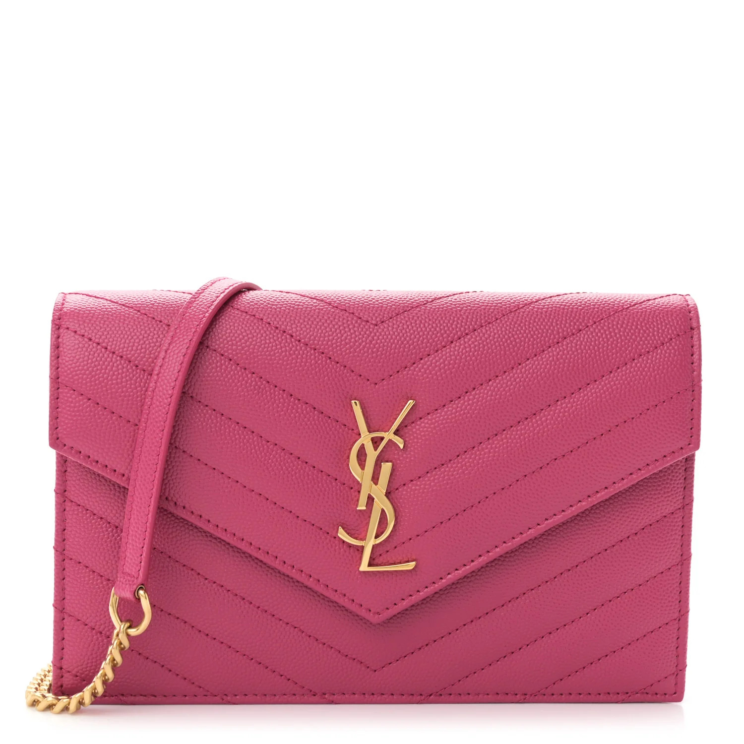 Grain De Poudre Matelasse Chevron Monogram Envelope Chain Wallet Fresh Fuchsia | FASHIONPHILE (US)