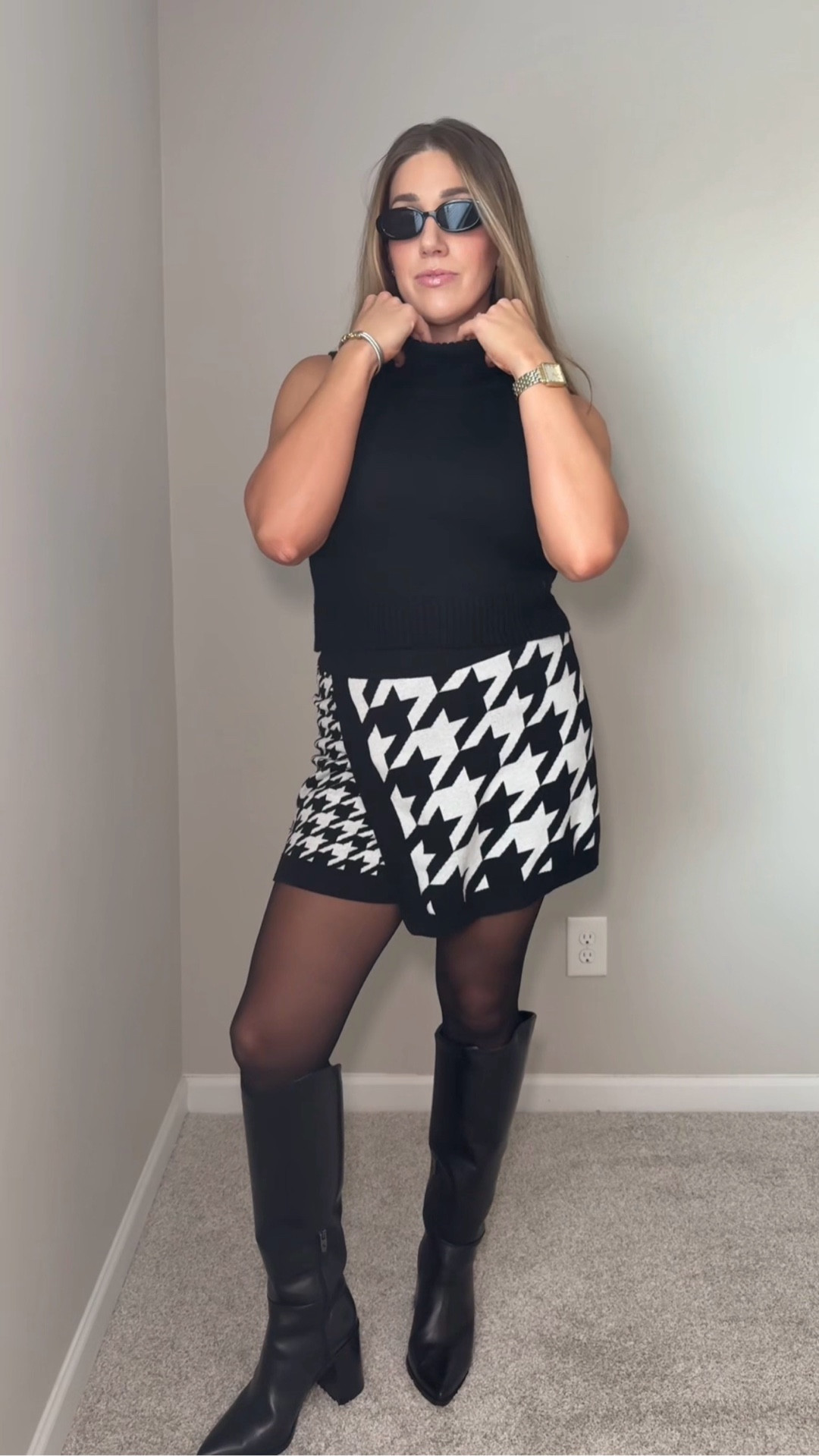 Holiday party in the best mix of fun & comfort!!! 

Skort is TTS

#sweaterset #knitwear #blackandwhite

#LTKHoliday #LTKootd #LTKMidsize