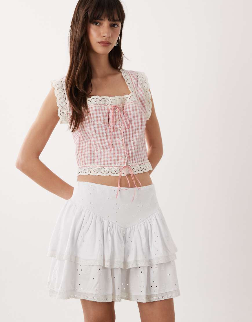 ASOS DESIGN broderie ruffle mini skirt in white | ASOS (Global)