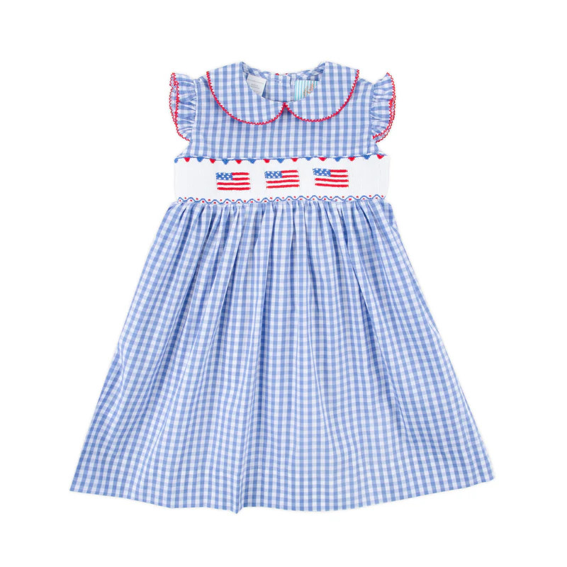 Flag Blue Gingham Smocked Collared Dress | Classic Whimsy