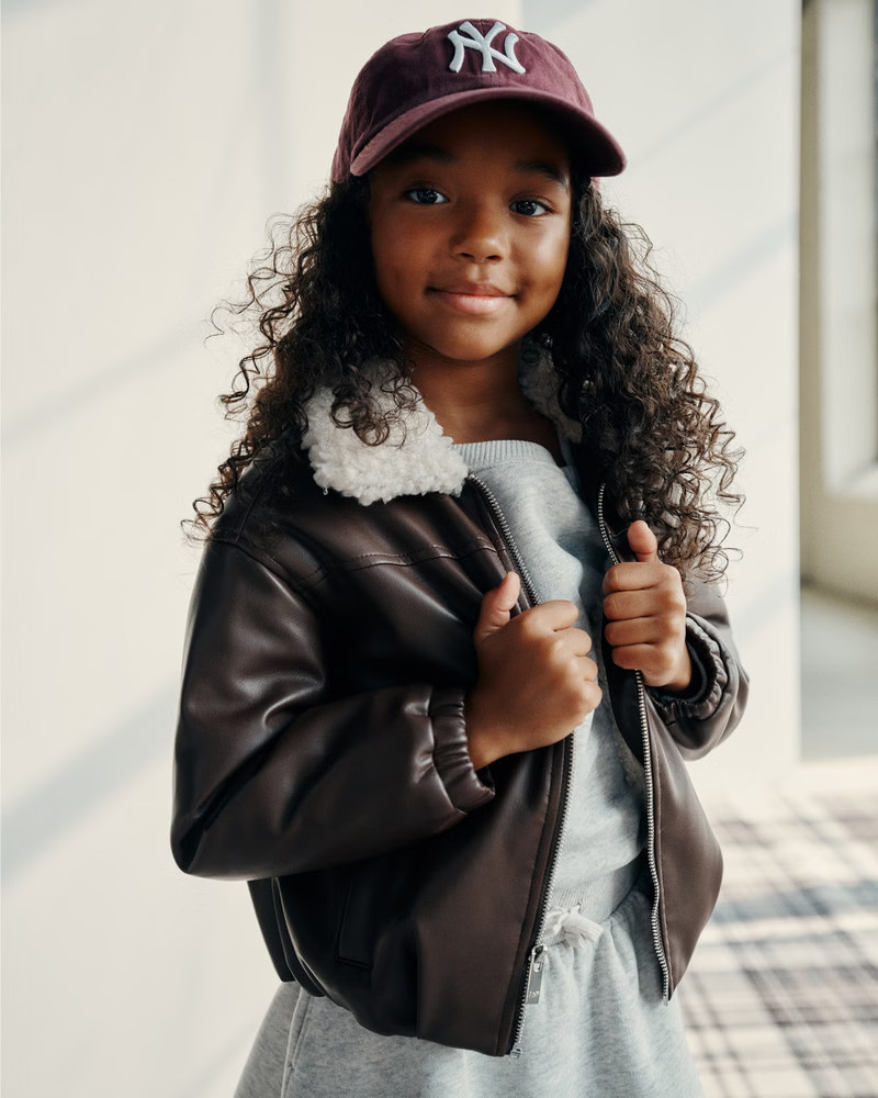 girls faux fur-lined vegan leather bomber jacket | girls | Abercrombie.com | Abercrombie & Fitch (US)
