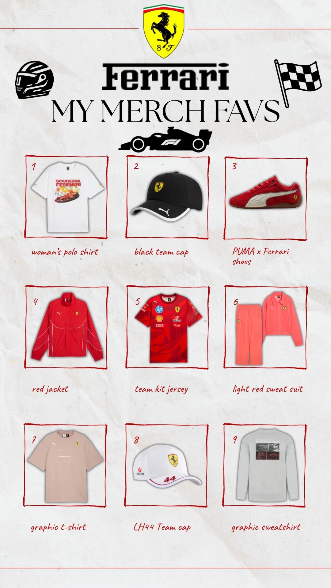 The 2026 Formula One season is here and with it comes new merch. Ferrari is back to terrorize the Tifosi along with their main clothing sponsor Puma. Together Puma x Ferrari Formula One released a bunch of merch. I think Ferrari merch is always hit or miss but the shoes and matching sweatsuits are so cute. I gathered some of my favorite merch items in this collection for you to shop.
(February 24, 2026)

#LTKActive #LTKBeauty #LTKootd