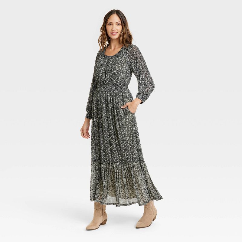 Women&#39;s Long Sleeve Smocked Mesh Dress - Knox Rose&#8482; Black L | Target