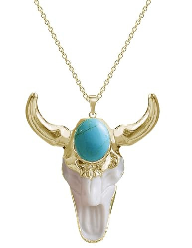 Turquoise Necklace, Bull Skull Necklace for Western Turquoise Jewelry, Unisex Boho Necklace for Women Men, Turquoise Western Jewelry for December Birthstone Necklace (Turquoise) | Amazon (US)