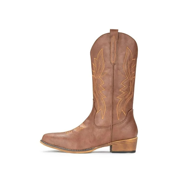 IUV Cowboy Boots For Women Western Boots Cowgirl Boots Pull On Pointy Toe Mid Calf Boots Sizes 5-... | Walmart (US)