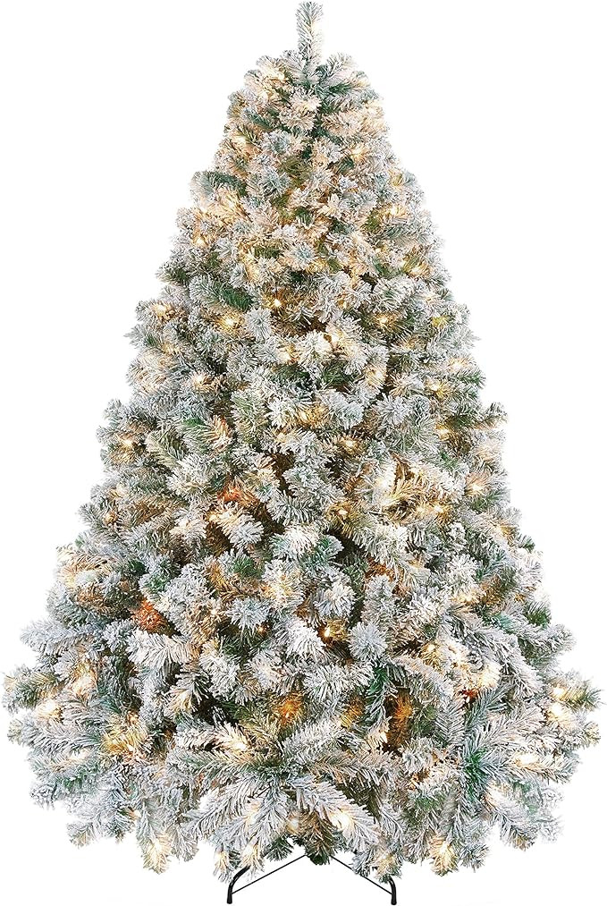 Yaheetech 6ft Pre-lit Artificial Christmas Tree with Incandescent Warm White Lights, Snow Flocked... | Amazon (US)