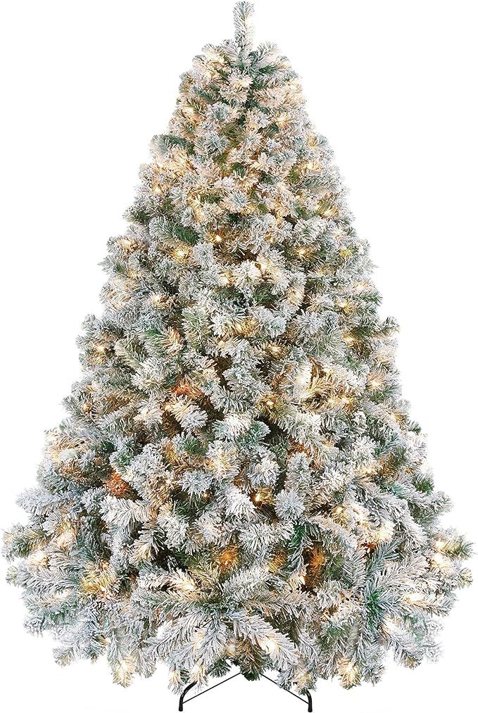 Yaheetech 6ft Pre-lit Artificial Christmas Tree with Incandescent Warm White Lights, Snow Flocked... | Amazon (US)