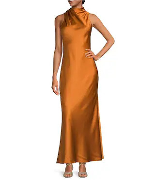 Alex Marie Sonja Satin High Neck Halter Maxi Gown | Dillard's | Dillard's