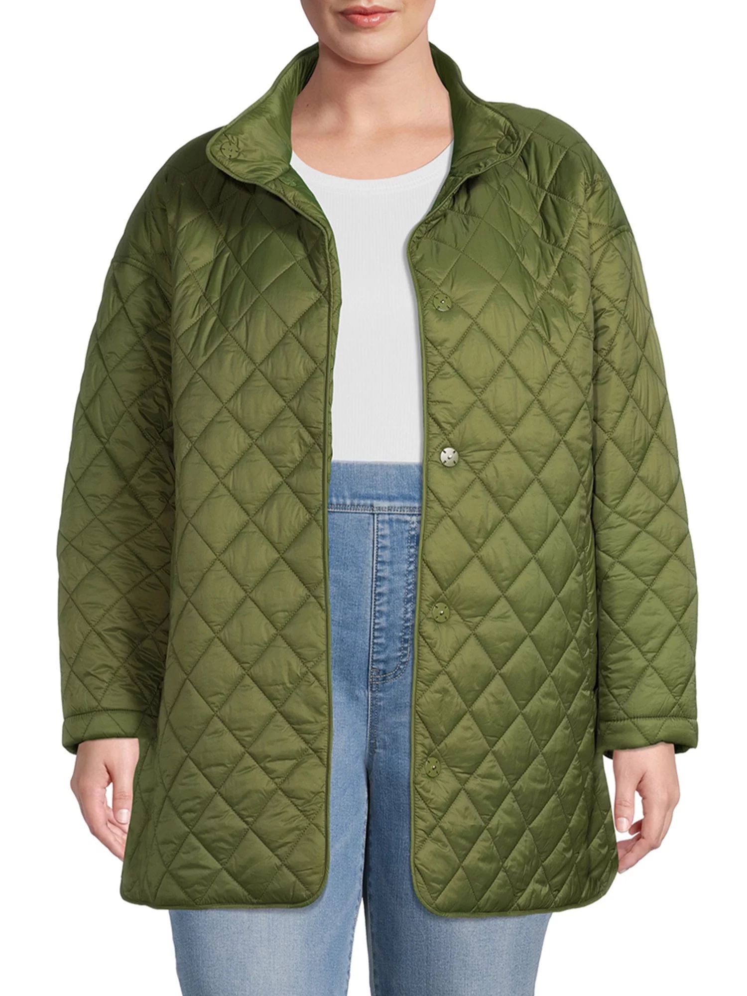 Time and Tru Women's and Plus Quilted Barn Coat - Walmart.com | Walmart (US)