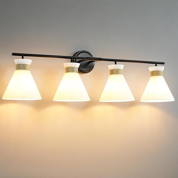 WOSHITU Bathroom Vanity Light Fixtures: 4-Light Mid Century Modern Vanity Lights for Bathroom Ove... | Amazon (US)