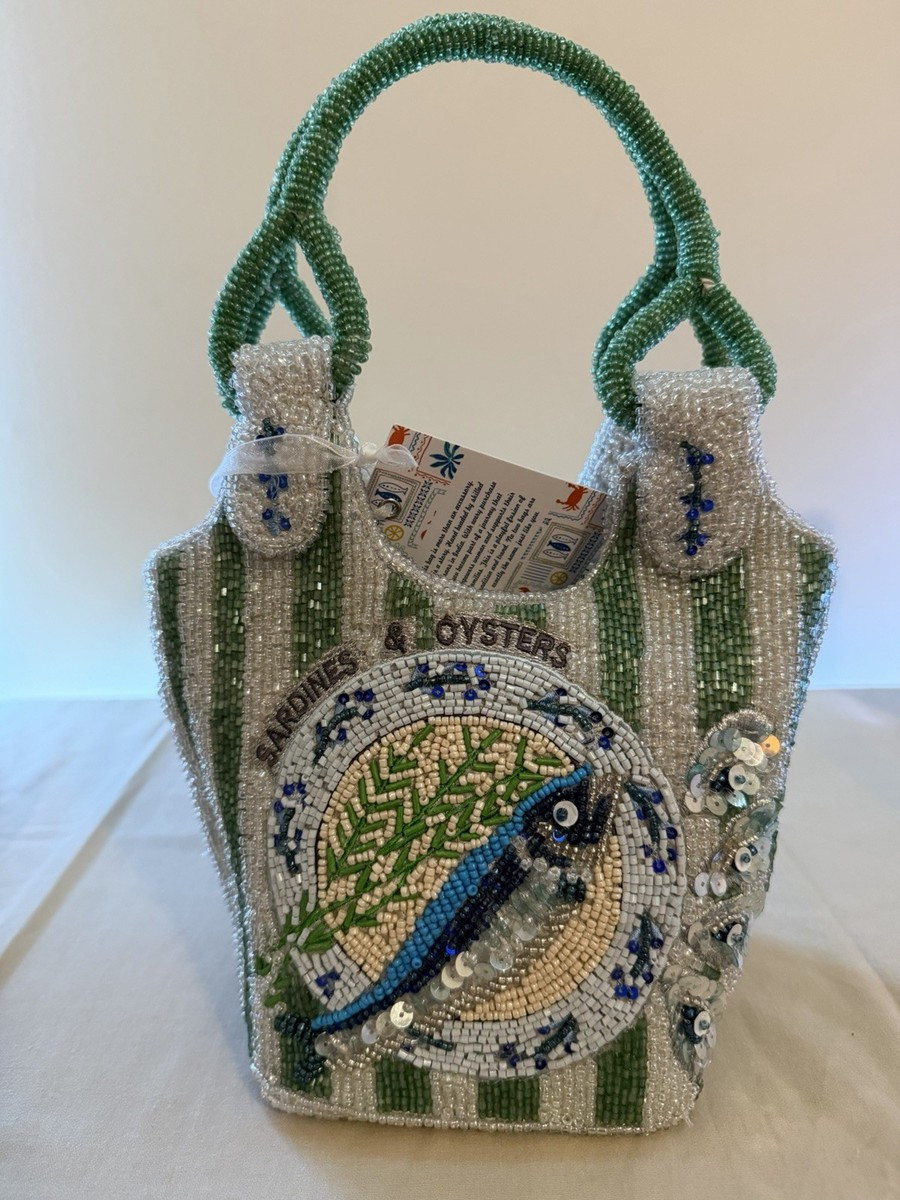 NEW Sardines and Oysters Beaded Bag Handcrafted In India Striped Pattern NWT | eBay | eBay US