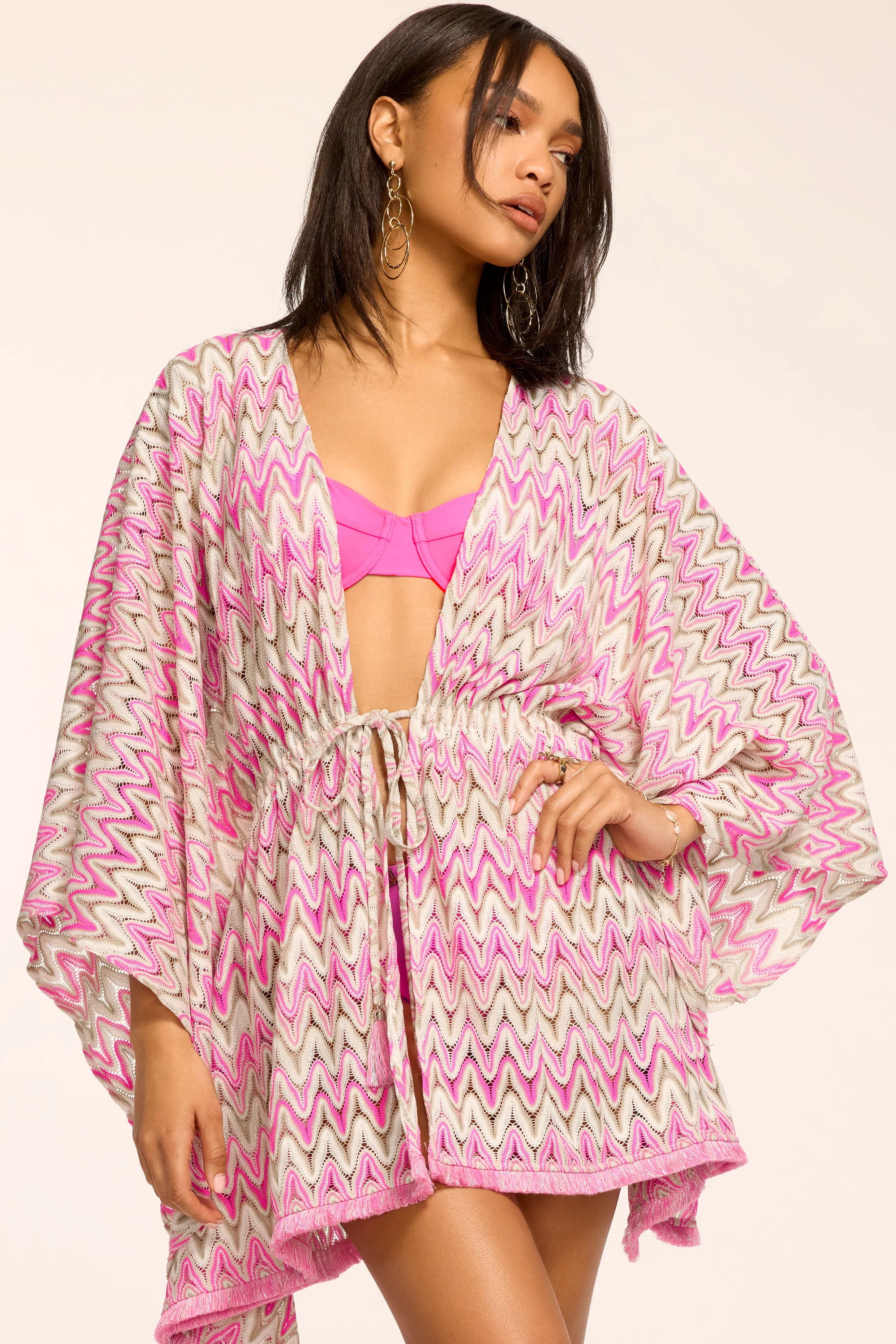 Mckala Chevron Knit Mini Coverup Dress in Pink zigzag | Ramy Brook