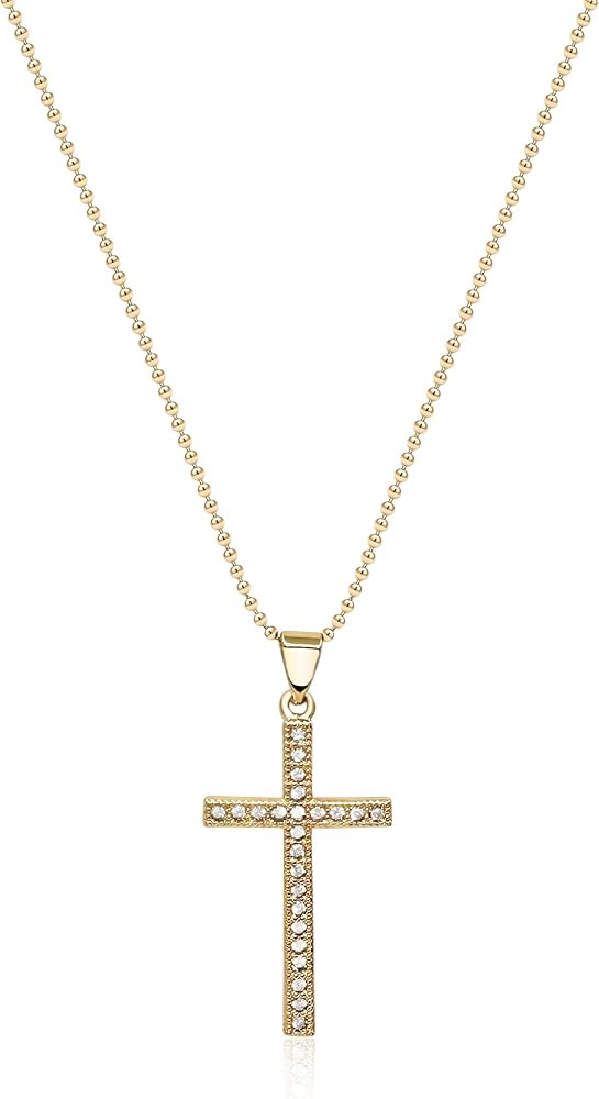 14k Gold Plated Cross Necklace with Sparkling Zirconia| Faith Jewelry| Cross Pendant Women Neckla... | Amazon (US)