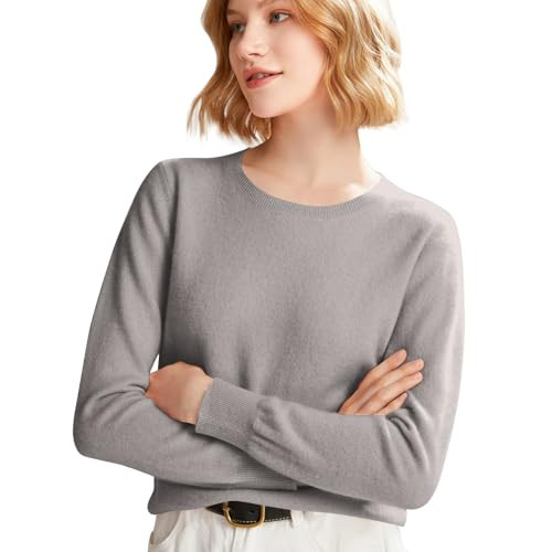 Lightweight Cashmere Sweaters Pullover Wool Sweater Long Sleeve Knit Light Grey Sweater (Light Gray, M) | Amazon (US)