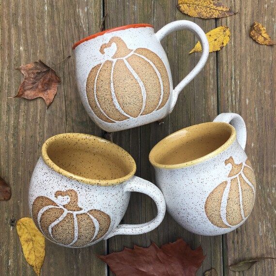 Pumpkin Mug Pottery Fall Mug Speckled Pumpkin Mug Fall Mug - Etsy | Etsy (US)