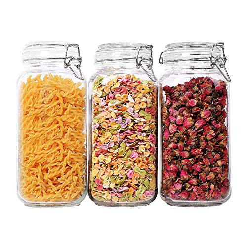 ComSaf Airtight Glass Canister Set of 3 with Lids 78oz Food Storage Jar Square - Storage Containe... | Amazon (US)