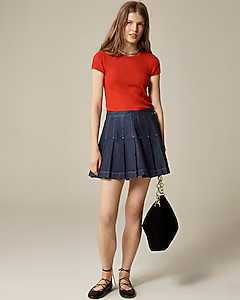 Pleated denim mini skirt | J. Crew US