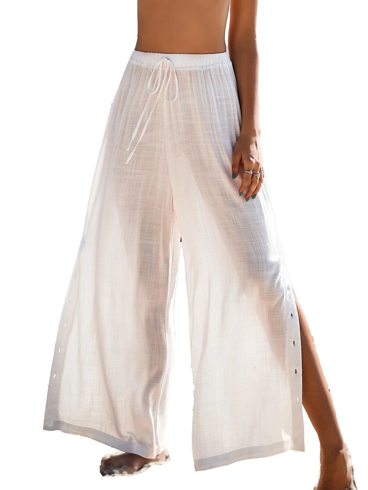 Cupshe Women's White Sarong Beach Cover up Wide Leg Elastic Waist Sheer | Walmart (US)