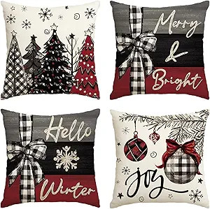 AVOIN colorlife Merry Christmas Joy Xmas Trees Red Throw Pillow Covers, 18 x 18 Inch Christmas Wi... | Amazon (US)