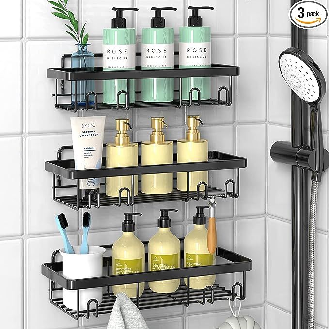 Cusbus Shower Caddy, 3 Pack Shower Organizer, Adhesive No Drilling Traceless Shower Shelves, Rust... | Amazon (US)