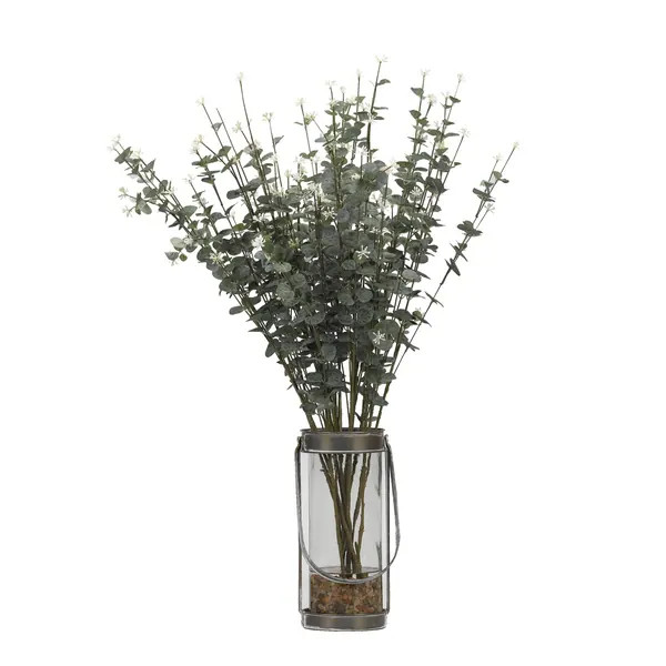 D&W Silks Eucalyptus Branches in Glass Vase with Metal Frame and Handle | Bed Bath & Beyond