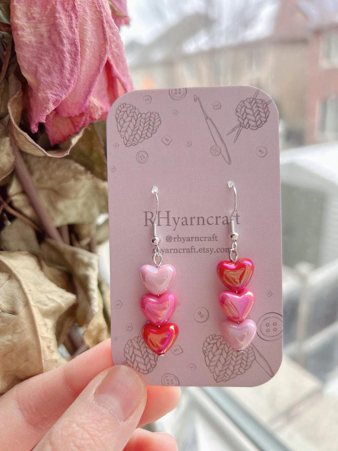 1 Pair Red & Pink Heart Drop Earrings. Electroplated Iridescent or Acrylic Heart Earrings. Two or... | Etsy (US)