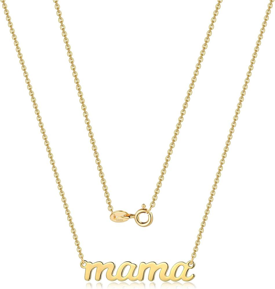 925 Sterling Silver Mama Necklace Gifts for Mom, 14K Gold Plated Tiny Cute Mama Necklace Mom Necklac | Amazon (US)