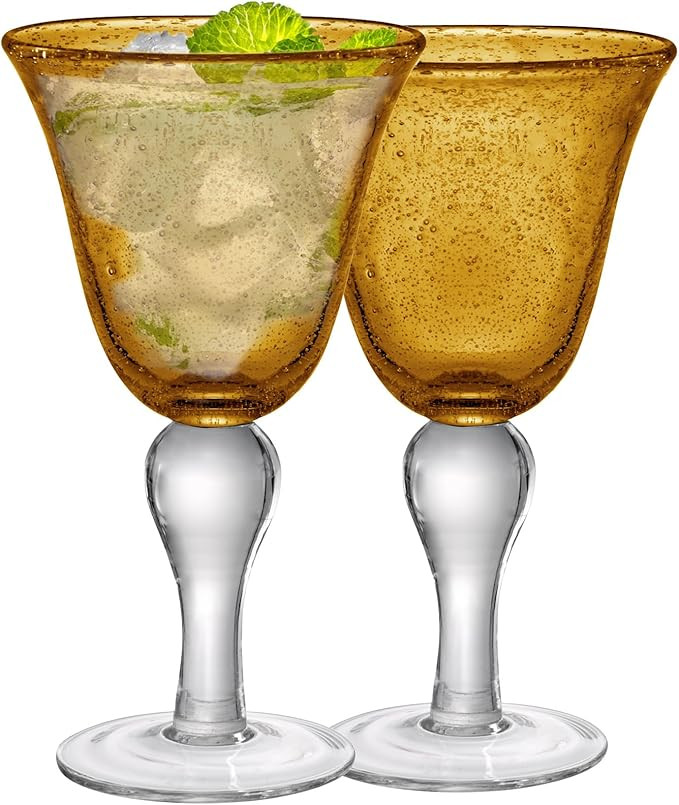 Artland 14oz Footed Goblet Glass, Set of 2 | Iris Seeded Design, Amber | Cocktail Glass for Parti... | Amazon (US)