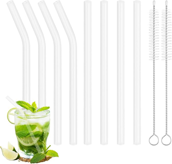 8 Pcs Glass Straws Shatter Resistant, 6” Short Glass Reusable Drinking Straws with 2 Cleaning B... | Amazon (US)