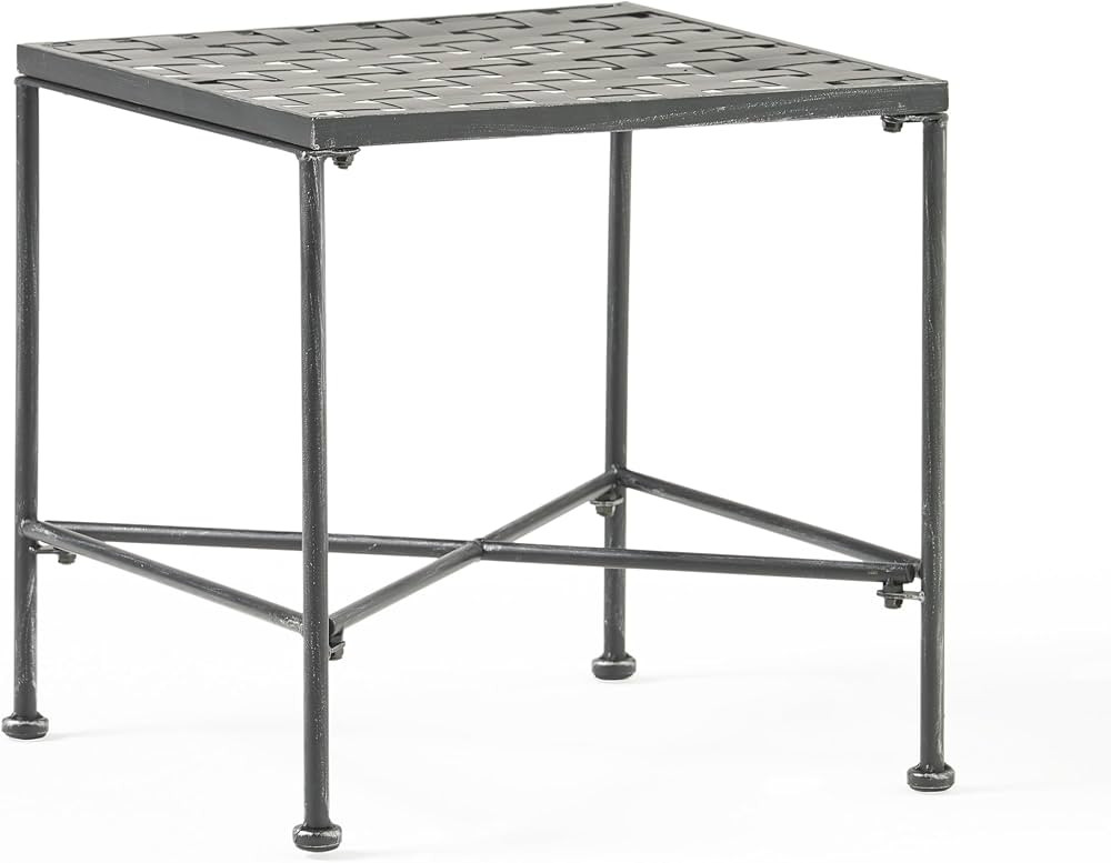 Christopher Knight Home Petra Iron End Table, Black Brush Silver | Amazon (US)