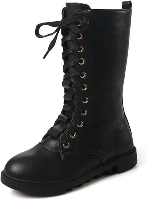 DADAWEN Kid's Girls Leather Lace-Up Zipper Mid Calf Combat Riding Winter Boots (Toddler/Little Ki... | Amazon (US)