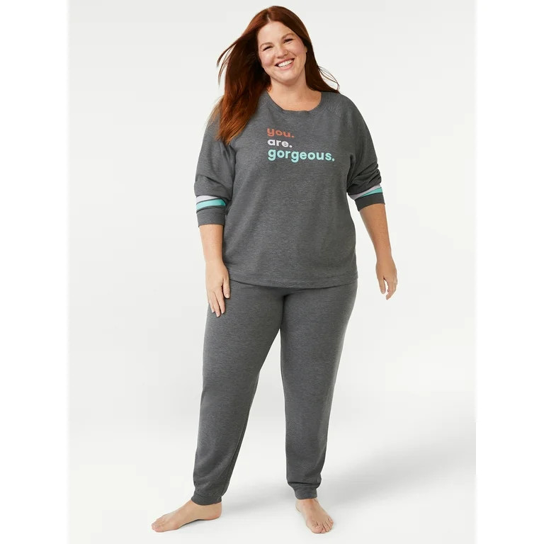 Joyspun Women's French Terrycloth Holiday Pajama Gift Set, 2-Piece, Sizes up to 3X - Walmart.com | Walmart (US)