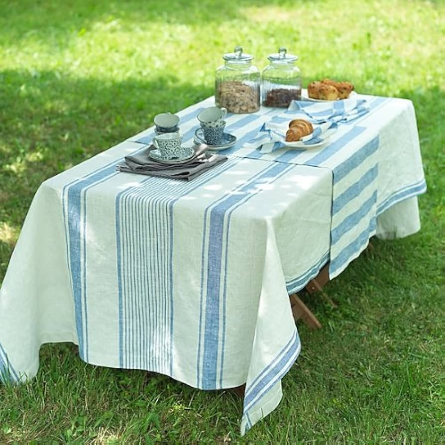 LinenMe Linen Tablecloth Blue Tuscany, 52" x 72" | Amazon (US)