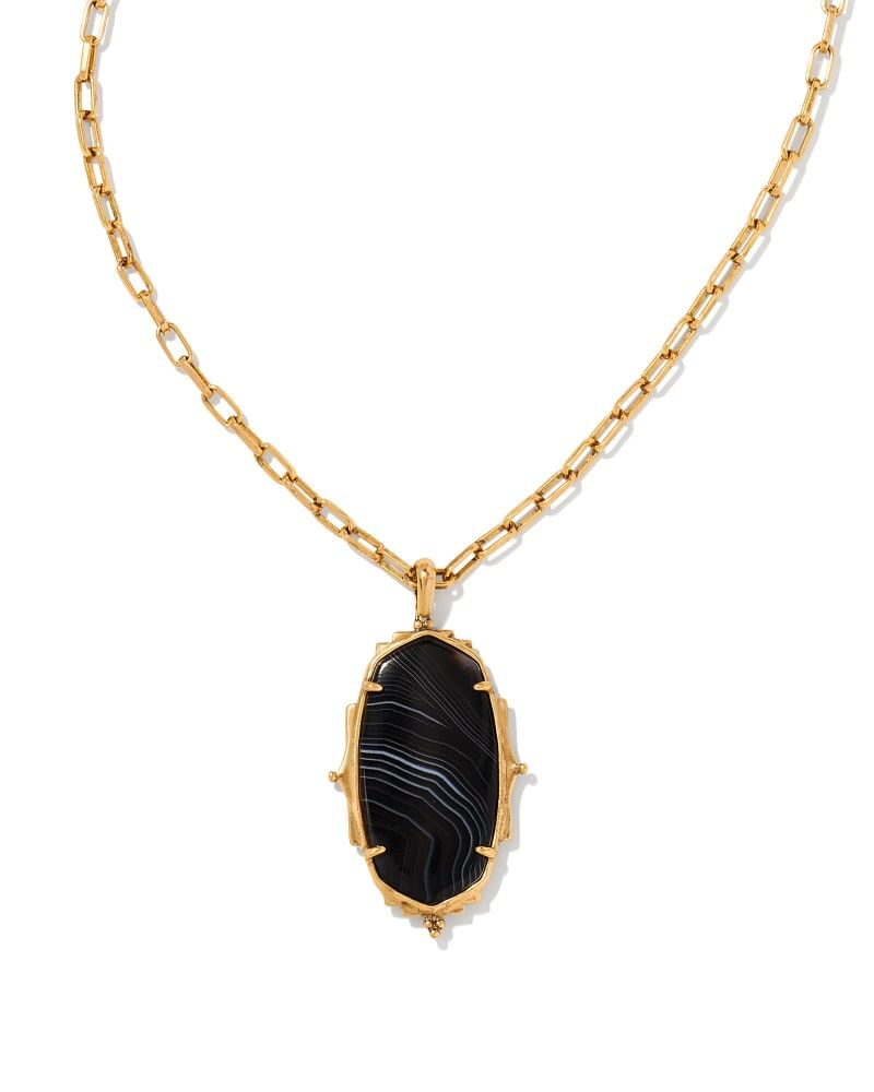 Baroque Ella Vintage Gold Long Pendant Necklace in Black Banded Agate | Kendra Scott | Kendra Scott