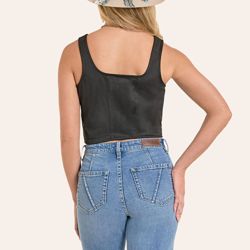 Rock & Roll Denim Women's Black Boot Stitch Embroidered Microsuede Tank Top | Cavender's