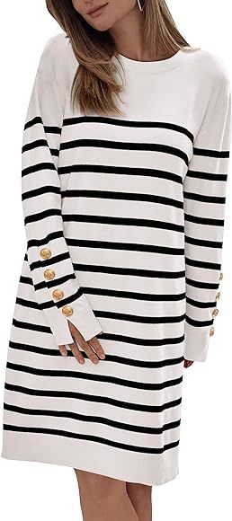 PRETTYGARDEN Womens 2023 Fall Sweater Dress Crewneck Long Sleeve Pullover Sweaters Casual Cute Lo... | Amazon (US)