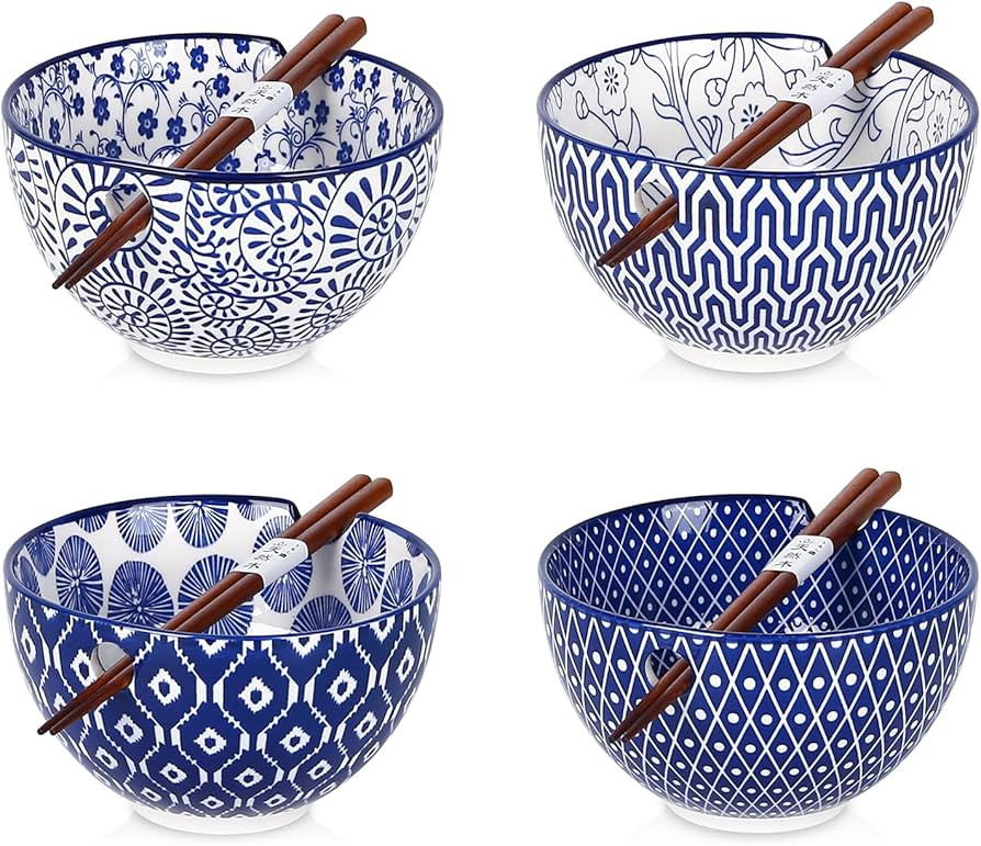 Selamica Ceramic Ramen Bowls Set, 15 OZ Noodle Bowls for Kitchen with Chopsticks, Deep Soup Bowls... | Amazon (US)