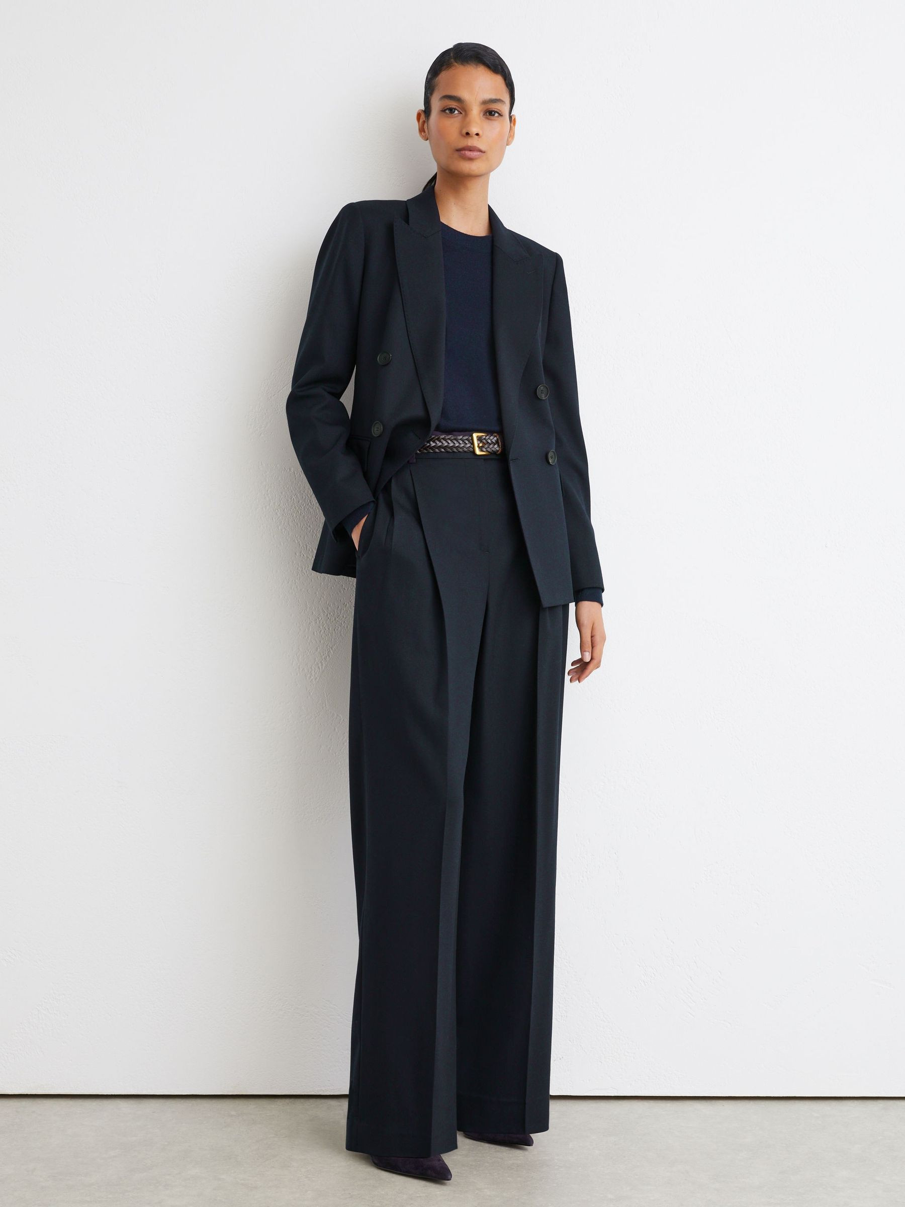 Reiss Wool-Blend Double-Breasted Suit Blazer in Navy - REISS | Reiss UK