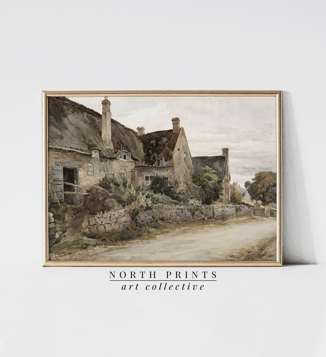Rustic Cottage Watercolor Painting | Large Wall Art PRINTABLE Vintage Neutral Decor | North Print... | Etsy (US)
