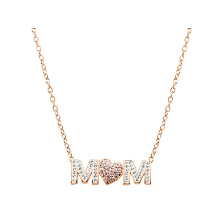 Luminesse 'Mom' Pink Heart Necklace with Swarovski Crystals in 18kt Rose Gold-Plated Sterling Sil... | Walmart (US)