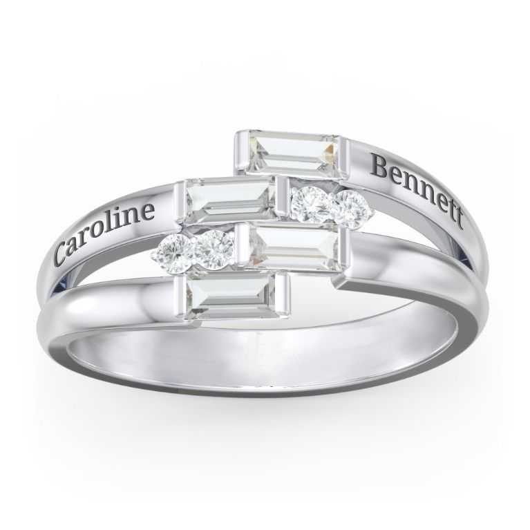 Engravable 4 Baguette Gemstone Ring with Accents | Jewlr