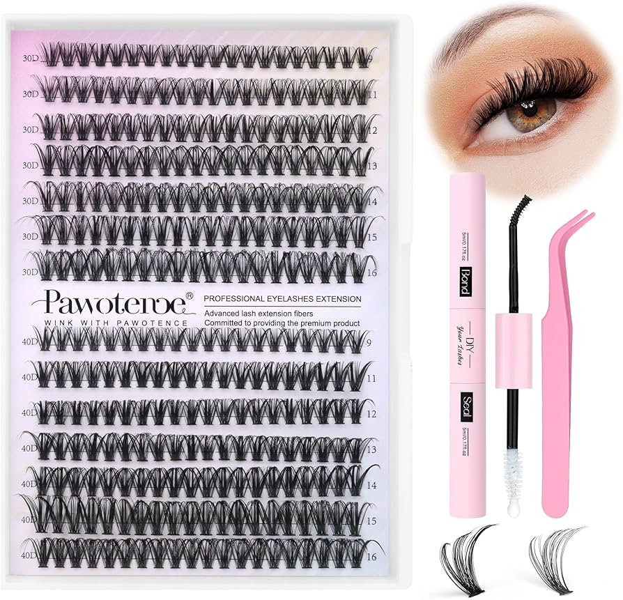 Pawotence Lash Extension Kit DIY 280pcs Lash Clusters Eyelash Extension Kit, 9-16mm 30D 40D Indiv... | Amazon (US)