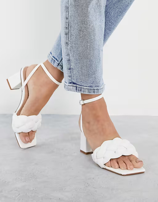 RAID Jaelyn braided mid heeled sandals in white | ASOS (Global)