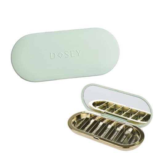 Dosey Compact Travel Pill Organizer - Pill Case with 7 Compartments for Medicine Storage & Protection – Stylish & Elegant Medication Organizer with Mirror, Sage | Amazon (US)