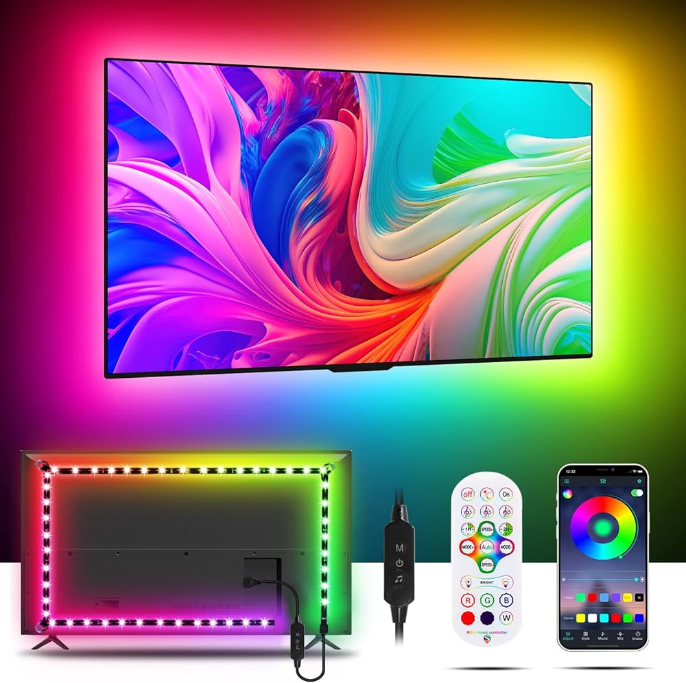 TV LED Lights 13.1ft, LED Lights for TV 32-55 inch TV LED Backlight Music Sync with TV, RGB LED S... | Amazon (US)
