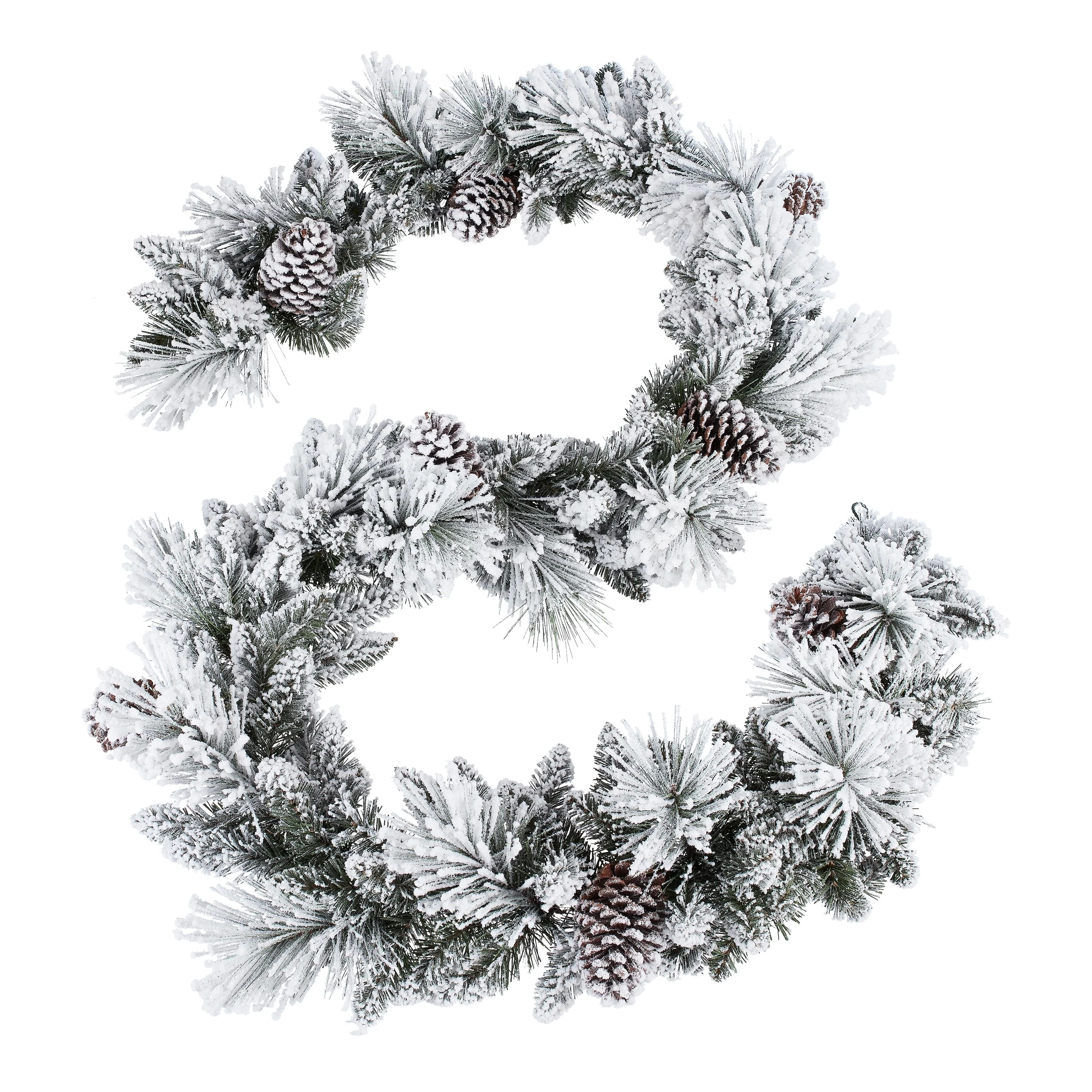 9' Holiday Time Unlit Flocked Colorado Garland in Green and White | Walmart (US)